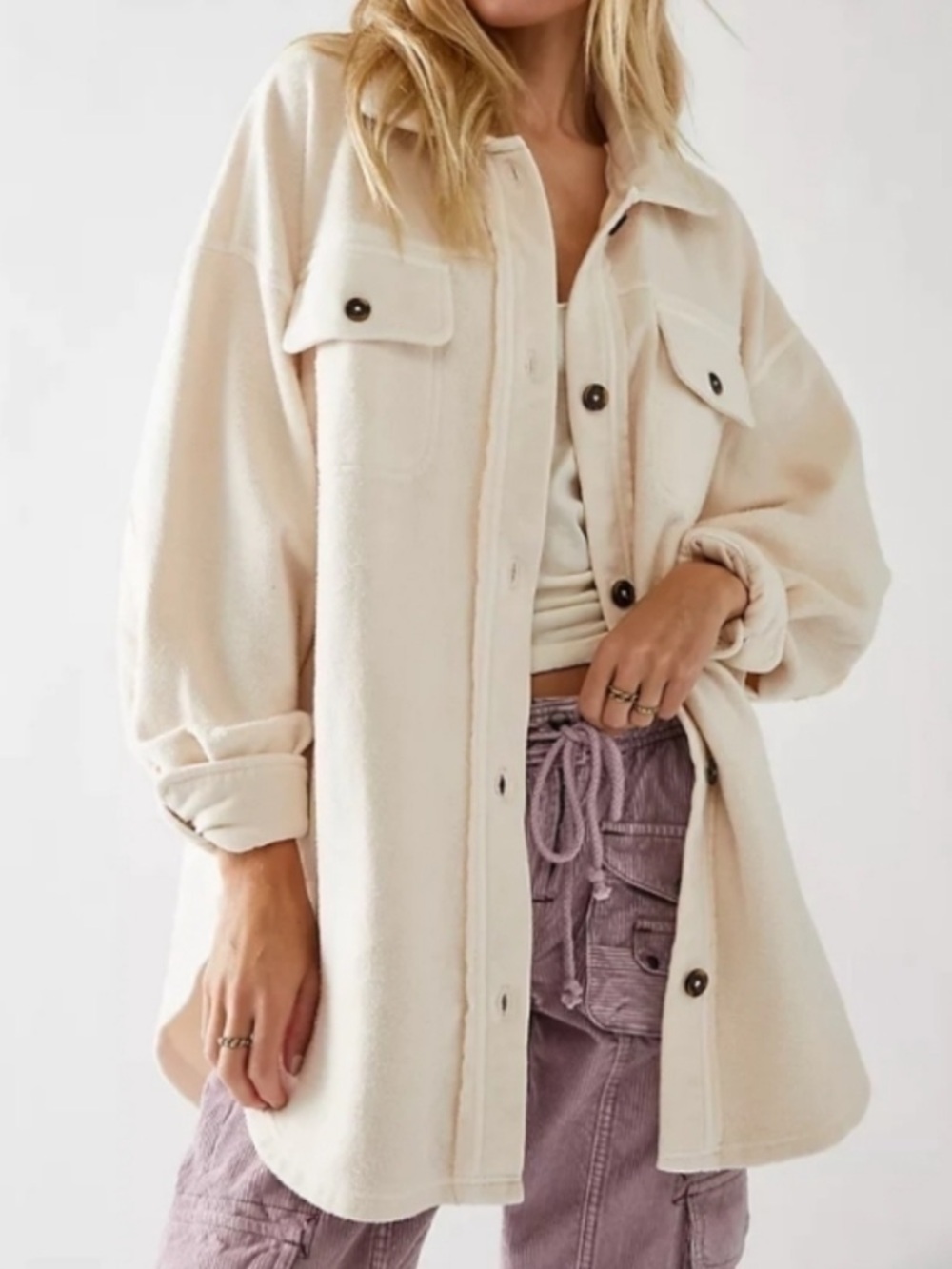 Free People Ruby Cream Button-Up Shacket Jacket